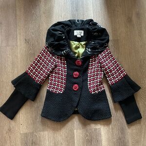 An Ren New York Women's Black and Red Wool Peplum Blazer